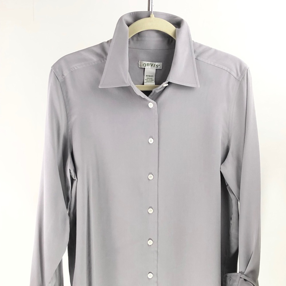 ORVIS Women’s 100% Silk Shirt Gray L/S Medium NEW